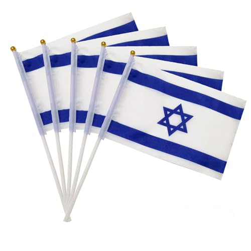 MOFIC Israel-Flagge klein mit weißer Stange 13 x 21 cm Israelische Handflagge doppelseitig feine jüdische Flaggen israelische Landflagge für Büro Festivals Veranstaltungen und Feiern 5 Stück von MOFIC