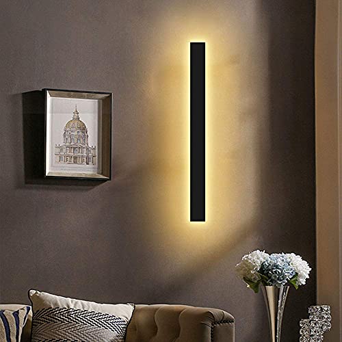 Moderne LED Wandleuchte Innen Schwarz Wandlampe Aluminium Acryl Up&Down Spiegelleuchte Lange Lichtleiste Warmweiß 3000K für Badzimmer Schlafzimmer Wohnzimmer Treppen Wandbeleuchtung (Black,150cm) von MOLOURK