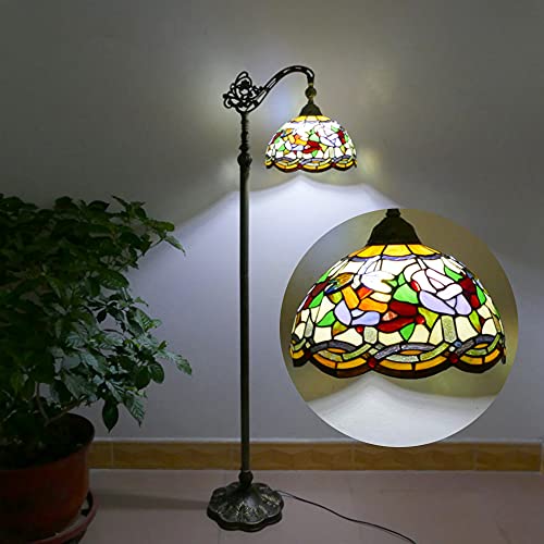 Vintage Schlafzimmer Stehleuchte Tiffany Wohnzimmer Stehlampe mit Fußschalter Retro Büro Leselampe Mit Libelle Lampenschirm aus Glas für Study Cafe Standlamp Ø30cm Verstellbarer Lampenschirm H165CM von MOLOURK