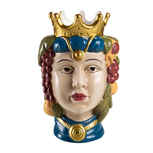 MONTEMAGGI Porzellanvase, Kopf aus braunem Porzellan, im SIZILIanischen Stil, handbemalt, für Damen, 14,5 x 14 x 22 cm von MONTEMAGGI