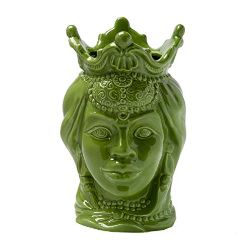 Moro Kopf aus Keramik im sizilianischen Stil, handbemalt, einfarbige Vase für Zimmerpflanzen, Designfigur, italienischer Stil, grüne Königin, 15 x 15 x 24 cm von MONTEMAGGI