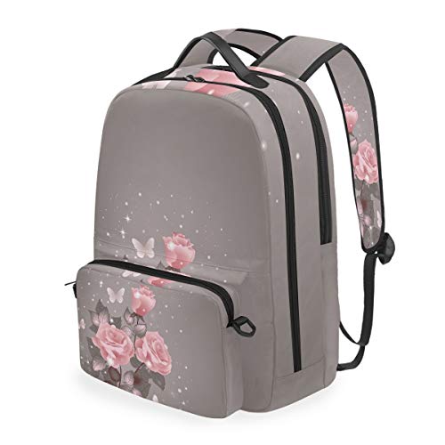 MONTOJ Campus-Rucksack mit abnehmbarer Kreuztasche mit Rosen-Motiv und Schmetterlingen von MONTOJ