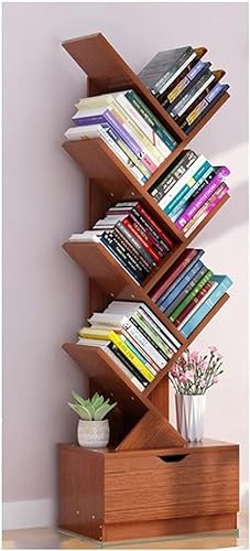 MOOWI Zeitungsständer 8-stöckiges Bücherregal in Baumform, vertikales Lagerregal, geeignet for Bücherregale in Wohn- und Schlafzimmern (Farbe: Blau) Bücherständer (Color : Teak Grain) von MOOWI