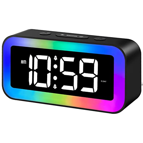 MOSUO Wecker Digital Mit RGB Licht, Digitaler Uhr Mit 2 Wecker Laut Für Kinder & Tiefschläfer, Led Tischuhr Mit Sprachsteuerung Funktion, Snooze, Helligkeitsdimmer, 12/24H, Speicher Batterie von MOSUO