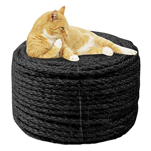 6mm Sisal Seil zum Reparatur und Ersatz von Katze Kratzen Säule, Kratzbaum, Katze Kratzen Pad/Matte/Kicker Spielzeug, Rohr/Treppe/Reifen Verpackung, Zuhause Dekoration, 6mm*100m, Schwarz von MOUHIV