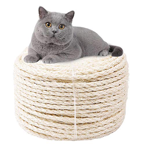 6mm Sisal Seil zum Reparatur und Ersatz von Katze Kratzen Säule, Kratzbaum, Katze Kratzen Pad/Matte/Kicker Spielzeug, Rohr/Treppe/Reifen Verpackung, Zuhause Dekoration, 6mm*10m, Weiß von MOUHIV