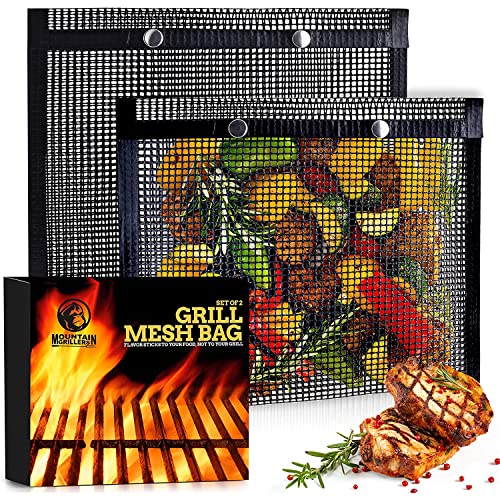BBQ Grillbeutel – 30,5 x 24 cm Wiederverwendbare Grilltaschen für Gemüse, für Holzkohle-, Gas-, Elektrogrills und Smoker – hitzebeständige, antihaftbeschichtete Grilltasche für alle – 2er-Set von MOUNTAIN GRILLERS