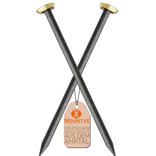 MountyX® – Bildernägel mit 30 mm Länge– Stahlnägel für den Einsatz auf Beton, Ziegelstein, Putz & Holz – Made in Europe (Goldener Kopf mit Halter, 100 Stück) von MOUNTYX