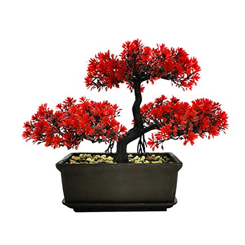 Kunststoff Künstliche Bonsai-Baumdekoration für Eingangsbereich, Schlafzimmer, Ästhetisch und Bauernhaus, Badezimmer, Bücherregal, Zimmer, Schreibtisch, Dekoration 28 x 21,8 cm Rot von MOVKZACV