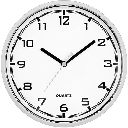 MPM Quality Design Wanduhr, Moderne Uhr, Wand-Deko aus Kunststoff, Silber/Weiß, Quarz-Schrittmotor, das ideale Accessoire für jeden Raum im Haus: Wohnzimmer, Schlafzimmer, Küche, Büro, Größe: ∅ 200 mm von MPM Quality