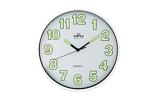 MPM Quality Lumini Wall Clock - Wanduhr mit lumineszenz, Quarz-Uhrwerk Sweep, Weiß/Grün, Wand-Deko ∅ 247x45 mm, Runde Design Wanduhr Modern für Wohnzimmer, Küche, Büro, Schlafzimmer, für jeden Raum von MPM Quality