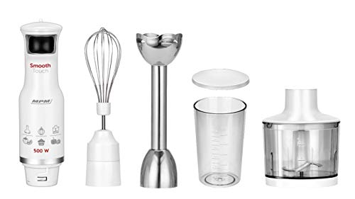 MPM - MBL-28 - Stabmixer - Pürierstab - mit 500 ml Becher und 3 Aufsätzen aus Edelstahl - Hand-/ Standmixer - 500 W - Blender - Zerkleinerer - für Smoothie, Püree, Fleisch, Nüsse, Schneebesen - Weiß von MPM