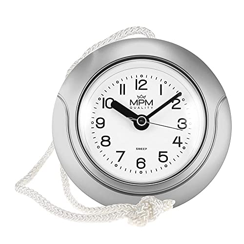 MPM Quality Design Badezimmer-Uhr aus Kunstoff, Quarz-Uhrwerk Sweep, 3-5 ATM Wasserdicht, Silber, Ø 135 mm, geeignet auch für Außenbereich und als Badezimmeruhr, Pooluhr, Küchenuhr von MPM Quality