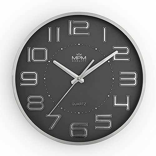 MPM Quality Metallic Eternity Wanduhr aus Metall in modernem Design, Quarz-Uhrwerk Sweep, 3D Ziffern, Metall, Glas, 305x305x42 mm, für Wohnzimmer,Schlafzimmer,Küche,Büro,Café,Restaurant,Bar,Hotel von MPM Quality