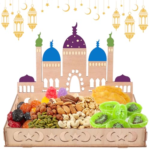 MQIAN Ramadan Teller, Ramadan Hölzernes, Tablett Ramadan, Eid Mubarak, Eid Mubarak Teller Holz Tablett, Dessert Tablett Holz Teller (Ramadan Tablett_A) von MQIAN