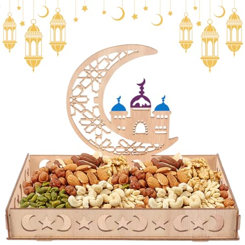 MQIAN Ramadan Teller, Ramadan Hölzernes, Tablett Ramadan, Eid Mubarak, Eid Mubarak Teller Holz Tablett, Dessert Tablett Holz Teller (Ramadan Tablett_B) von MQIAN
