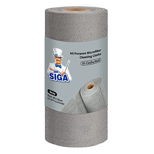 MR.SIGA Mikrofaser Reinigungstücher Rolle, fusselfreie Putztuchrolle, wiederverwendbar Lappe für Küche und Fenster, 50 Stücke pro Rolle, Grau von MR.SIGA