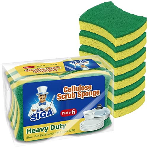 MR.SIGA Zellulose-Schwamm, Beidseitiger Spülschwamm für Küche, Hartnäckige Flecken Entfernen 12 Stück von MR.SIGA