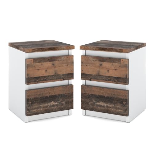 MRBLS 2X Nachttisch Nachtschrank Nachtkommode Modern Möbel mit Schubladen Kommode Holz Schubladenschrank für Ihr Schlafzimmer (Weiß Matt - Old Style) – 30 x 43 x 32,5 cm (B/H/T) von MRBLS_HOME