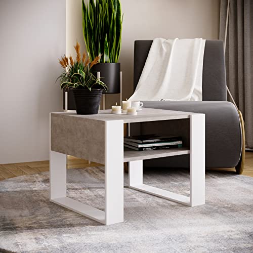 MRBLS Couchtisch – modernes rustikales Design – Wohnzimmer-Tisch Beistelltisch Kaffeetisch Sofatisch Teetisch aus Holz (Beton - Weiß Matt) - 65 x 45 x 53,6cm (B/H/T) von MRBLS_HOME