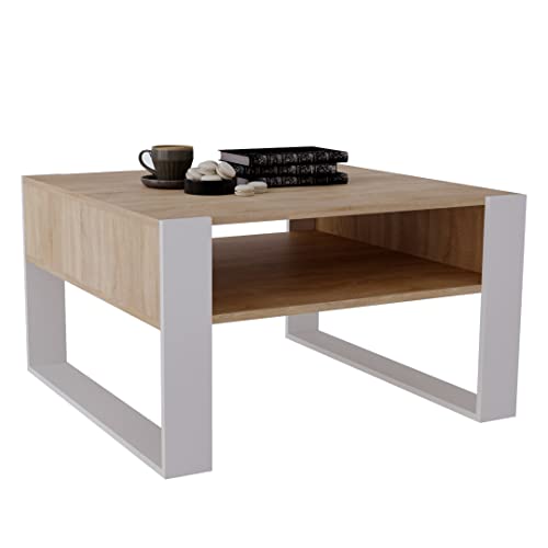 MRBLS Couchtisch – modernes rustikales Design – Wohnzimmer-Tisch Beistelltisch Kaffeetisch Sofatisch Teetisch aus Holz (Eiche - Weiß Matt) - 68 x 45 x 71,5cm (B/H/T) von MRBLS_HOME