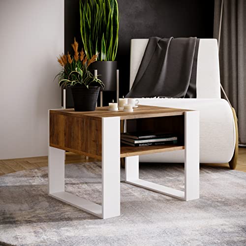 MRBLS Couchtisch – modernes rustikales Design – Wohnzimmer-Tisch Beistelltisch Kaffeetisch Sofatisch Teetisch aus Holz (Retro Eiche - Weiß Matt) - 65 x 45 x 53,6cm (B/H/T) von MRBLS_HOME