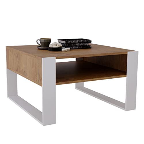 MRBLS Couchtisch – modernes rustikales Design – Wohnzimmer-Tisch Beistelltisch Kaffeetisch Sofatisch Teetisch aus Holz (Retro Eiche - Weiß Matt) - 68 x 45 x 71,5cm (B/H/T) von MRBLS_HOME