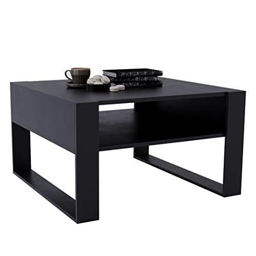 MRBLS Couchtisch – modernes rustikales Design – Wohnzimmer-Tisch Beistelltisch Kaffeetisch Sofatisch Teetisch aus Holz (Schwarz Matt - Schwarz Matt) - 68 x 45 x 71,5cm (B/H/T) von MRBLS_HOME