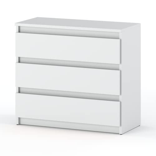 MRBLS Kommode mit 3 Schubladen Sideboard Schubladenschrank Kleiderschrank Modern Möbel mit Schubladen für Ihr Schlafzimmer (Weiß Matt) – 80 x 71,5 x 33,5 cm (B/H/T) von MRBLS_HOME
