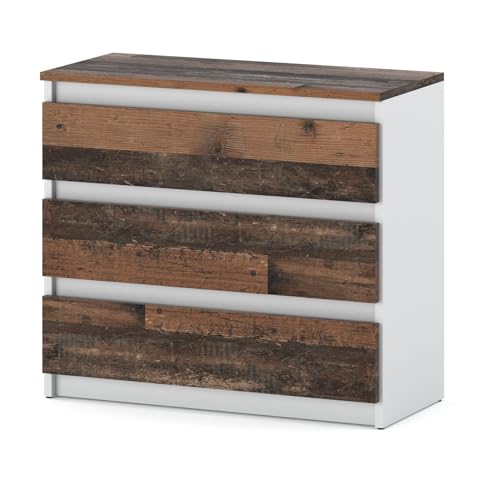 MRBLS Kommode mit 3 Schubladen Sideboard Schubladenschrank Kleiderschrank Modern Möbel mit Schubladen für Ihr Schlafzimmer (Weiß Matt - Old Style) – 80 x 71,5 x 33,5 cm (B/H/T) von MRBLS_HOME