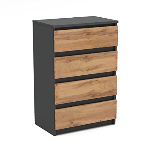 MRBLS Kommode mit 4 Schubladen Sideboard Schubladenschrank Kleiderschrank Modern Möbel mit Schubladen für Ihr Schlafzimmer (Grau Matt - Wotan) – 60 x 92,5 x 33,5 cm (B/H/T) von MRBLS_HOME