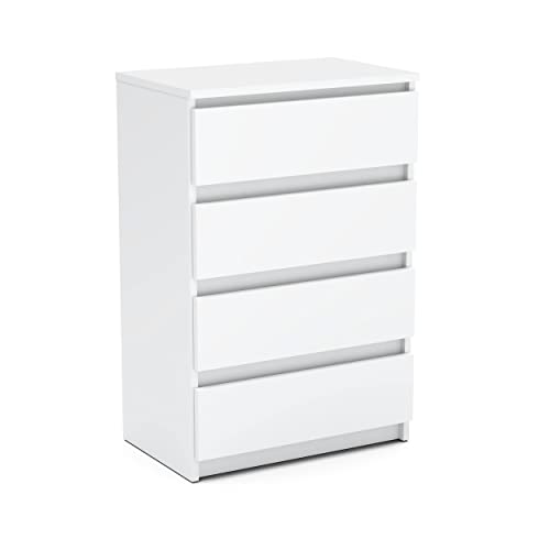 MRBLS Kommode mit 4 Schubladen Sideboard Schubladenschrank Kleiderschrank Modern Möbel mit Schubladen für Ihr Schlafzimmer (Weiß Matt) – 60 x 33,5 x 92,5 cm (B/H/T) von MRBLS_HOME