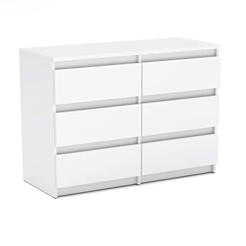 MRBLS Kommode mit 6 Schubladen Sideboard Schubladenschrank Kleiderschrank Modern Möbel mit Schubladen für Ihr Schlafzimmer (Weiß Matt) – 100 x 33,5 x 71,5 cm (B/H/T) von MRBLS_HOME