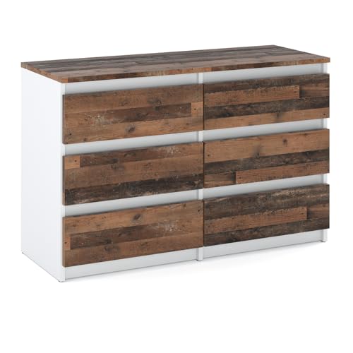 MRBLS Kommode mit 6 Schubladen Sideboard Schubladenschrank Kleiderschrank Modern Möbel mit Schubladen für Ihr Schlafzimmer (Weiß Matt - Old Style) – 100 x 71,5 x 33,5 cm (B/H/T) von MRBLS_HOME