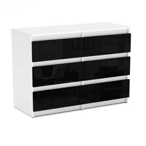 MRBLS Kommode mit 6 Schubladen Sideboard Schubladenschrank Kleiderschrank Modern Möbel mit Schubladen für Ihr Schlafzimmer (Weiß Matt - Schwarz Glanz) – 100 x 70 x 30 cm (B/H/T) von MRBLS_HOME