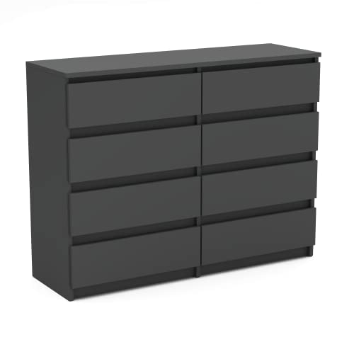 MRBLS Kommode mit 8 Schubladen Sideboard Schubladenschrank Kleiderschrank Modern Möbel mit Schubladen für Ihr Schlafzimmer (Grau Matt) – 120 x 92,5 x 33,5 cm (B/H/T) von MRBLS_HOME