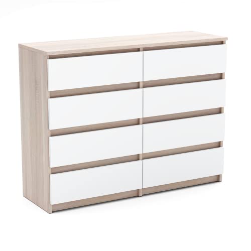 MRBLS Kommode mit 8 Schubladen Sideboard Schubladenschrank Kleiderschrank Modern Möbel mit Schubladen für Ihr Schlafzimmer (Sonoma - Weiß Matt) – 120 x 92,5 x 33,5 cm (B/H/T) von MRBLS_HOME