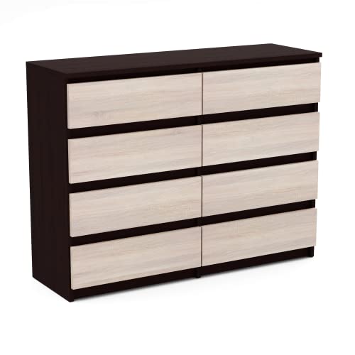 MRBLS Kommode mit 8 Schubladen Sideboard Schubladenschrank Kleiderschrank Modern Möbel mit Schubladen für Ihr Schlafzimmer (Wenge - Sonoma) – 120 x 92,5 x 33,5 cm (B/H/T) von MRBLS_HOME