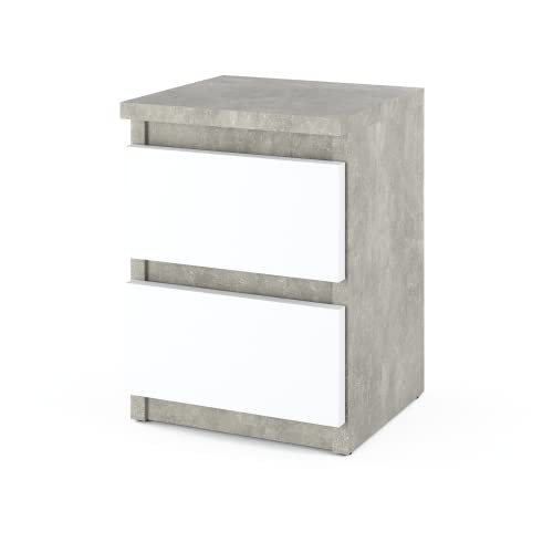 MRBLS Nachttisch Nachtschrank Nachtkommode Modern Möbel mit Schubladen Kommode Holz Schubladenschrank für Ihr Schlafzimmer (Beton - Weiß Matt) – 30 x 40 x 30 cm (B/H/T) von MRBLS_HOME