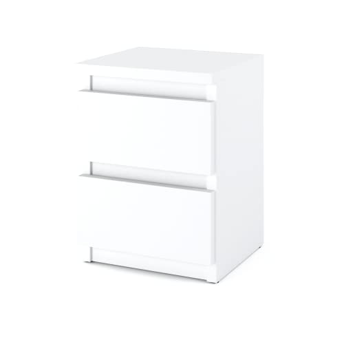 MRBLS Nachttisch Nachtschrank Nachtkommode Modern Möbel mit Schubladen Kommode Holz Schubladenschrank für Ihr Schlafzimmer (Weiß Matt) – 30 x 43 x 32,5 cm (B/H/T) von MRBLS_HOME