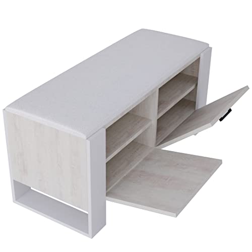 MRBLS Schuhschrank mit Sitzbank - Modernes Design & Robuste Qualität – Schuhregal Geschlossen Schuhbank Garderobenbank mit Sitzfläche Sitzpolster – erhältlich in 6 Farben (Kiefer - Weiß Matt) von MRBLS_HOME