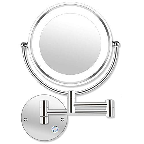 MRJ 8.5inch Kosmetikspiegel 10-Fach mit Beleuchtung LED Wandmontage Touchscreen Dimmbarer aus Kristallglas, Edelstahl und Messing für Badezimmer, Kosmetikstudio, Spa und Hotel EU Plug von MRJ