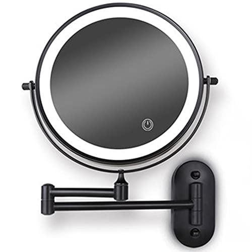 MRJ Kosmetikspiegel LED Beleuchtet mit 1x/7x Fache Vergrößerung Touchscreen Batterie Schminkspiegel Rasierspiegel 360°Schwenkbar Faltbar Wandmontage für Badezimmer Black von MRJ