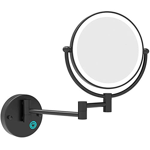 MRJ Kosmetikspiegel mit LED Beleuchtung, Kosmetikspiegel beleuchtet wandmontage, vergrößerungsspiegel 1x/7xFach - Berührungsschalter, 360° Schwenkbar, Schwarz von MRJ