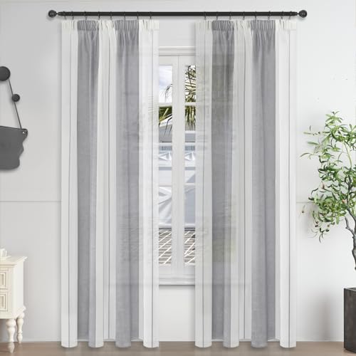 MRTREES Curtains Living Room Gardinen mit Kräuselband Für Schiene Vorhänge 2er Set 245x140 cm Scheibengardinen Modern Wohnzimmer Vorhang Grau und Weiß von MRTREES