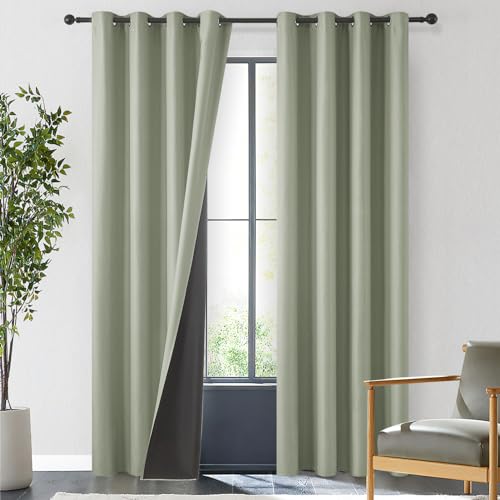 MRTREES Vorhänge Salbeigrün Thermogardine Wärmeisolierend Vorhänge Schlafzimmer 240 cm Lang, Soundproof Curtain 140 Breit Blickdichter Vorhang mit ösen 2er Set von MRTREES