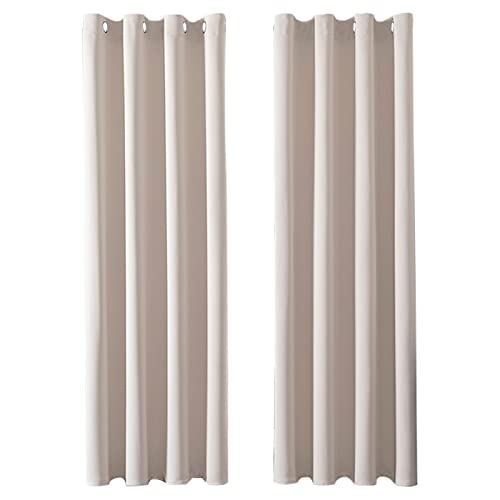 MRTREES Vorhang Blickdicht Gardinen Thermovorhang mit Ösen Verdunklungsvorhang Ösenschal, Kurz Modern 225×140cm(H×B) Beige Creme 2er Set für Hotels Büros Wohnzimmer Schlafzimmer Kinderzimmer von MRTREES