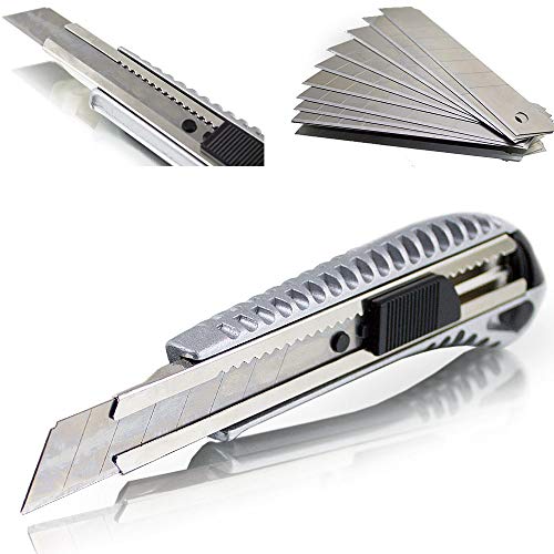 Cuttermesser Teppichmesser Kartonmesser Aluminium inklusive Cutterklingen 18mm (20 Messer / 1000 Klingen) von MS-Point