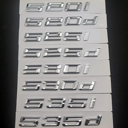 MSEURO 3D ABS Auto Buchstaben Kofferraum Abzeichen Aufkleber 520i 520d 530i 535i 535d 530d Emblem Logo passend for BMW Schriftzug E60 E39 F10 Zubehör (Color : Chrome Silver, Size : 535d) von MSEURO