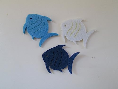 Filzfische, 5,5x4,8cm, 9 Stück, weiß/hellblau/dunkelblau von MT
